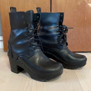No. 6 Store black leather clog lace up boots high tread
